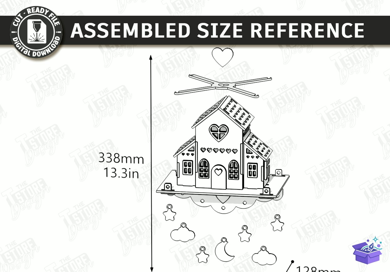 House İn Clouds Mobile Lazer Kesim - Tasarım Çizim Dosyası (SVG, DXF, EPS, PNG) önizleme 6