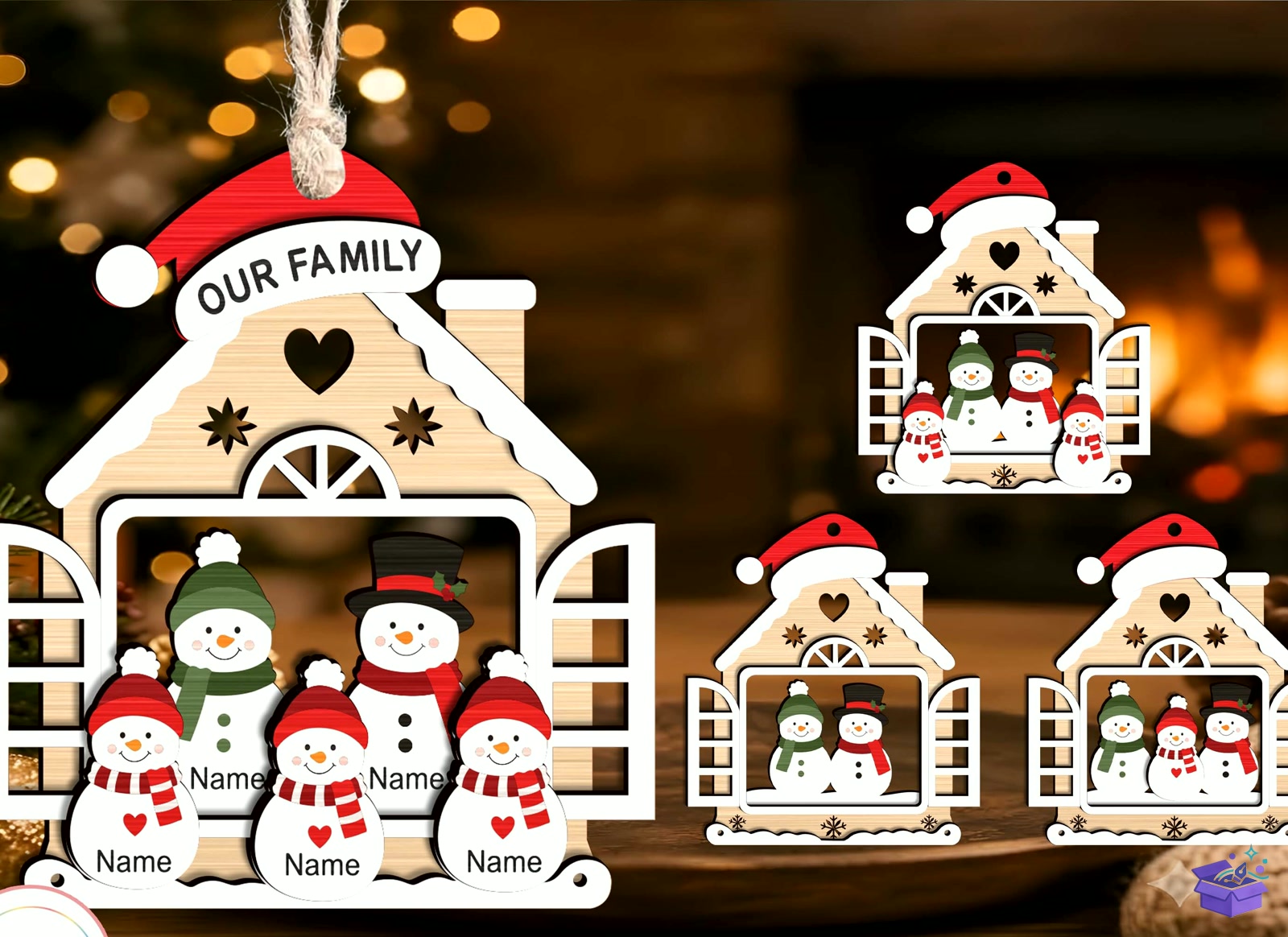 Personalized Xmas Family Süs Svg - Tasarım Çizim Dosyası (SVG, DXF, EPS, PNG) - Lazer Kesim Dosyaları İndir (DXF, SVG, EPS)