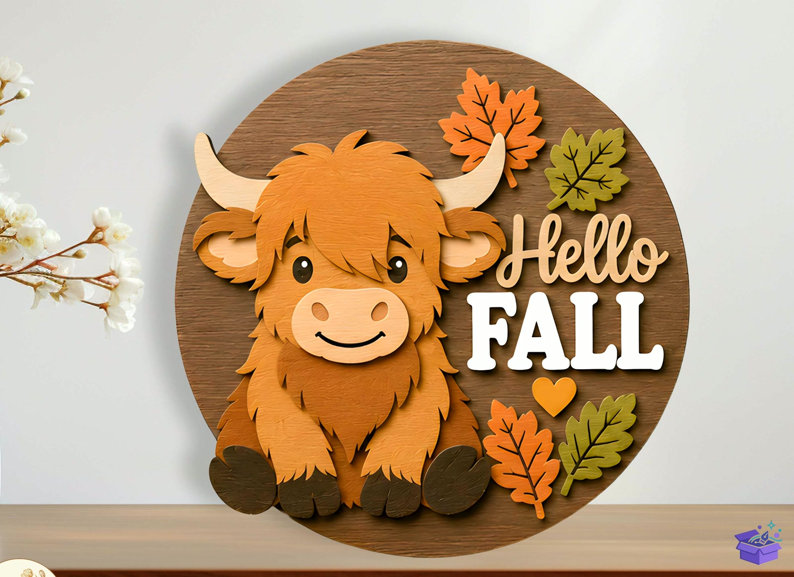 Hello Fall Cow Door Tabela Levha SVG - Tasarım Çizim Dosyası (SVG, DXF, EPS, PNG) önizleme 3