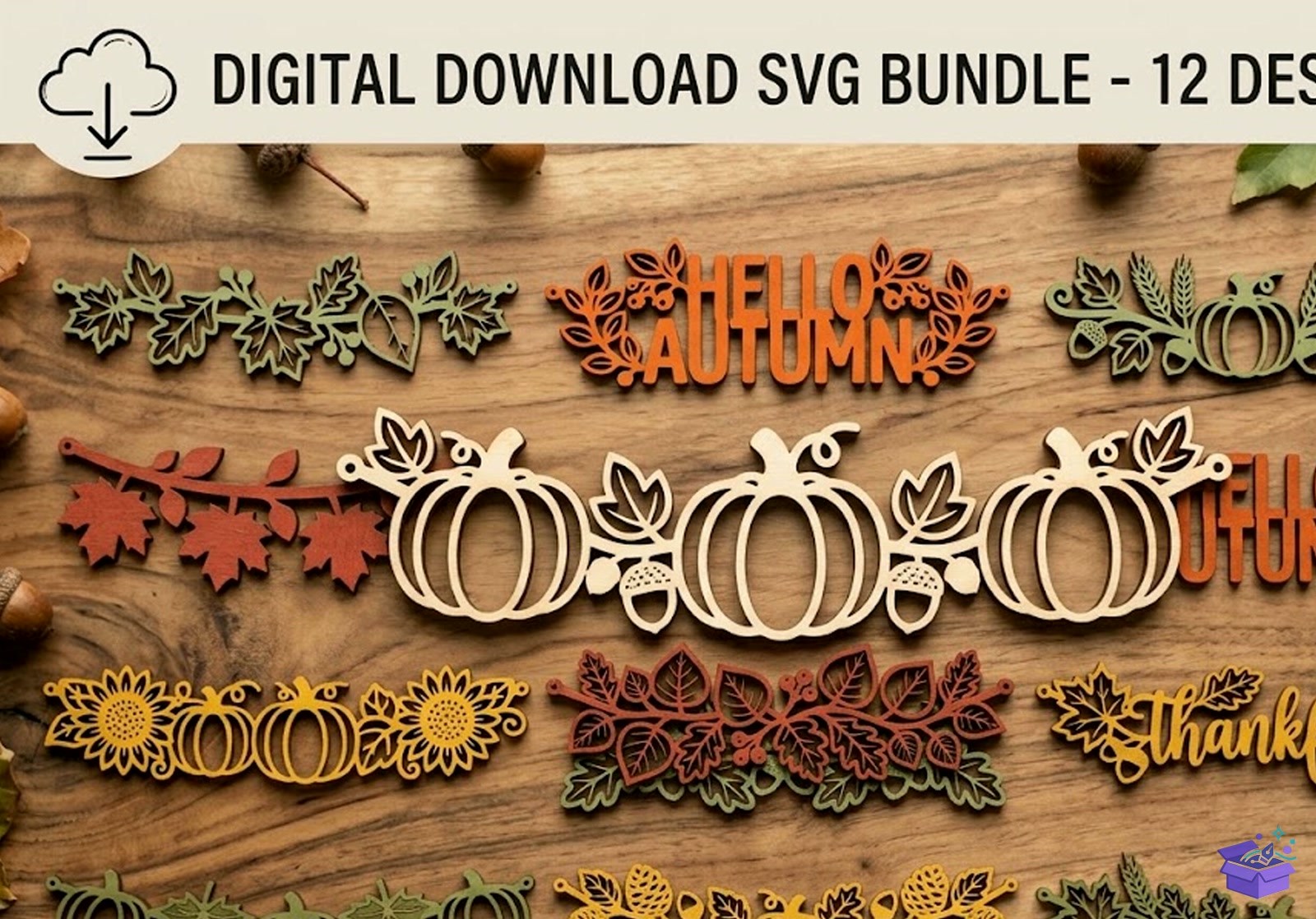 Fall Garland Lazer Kesim SVG - Tasarım Çizim Dosyası (SVG, DXF, EPS, PNG) önizleme 2