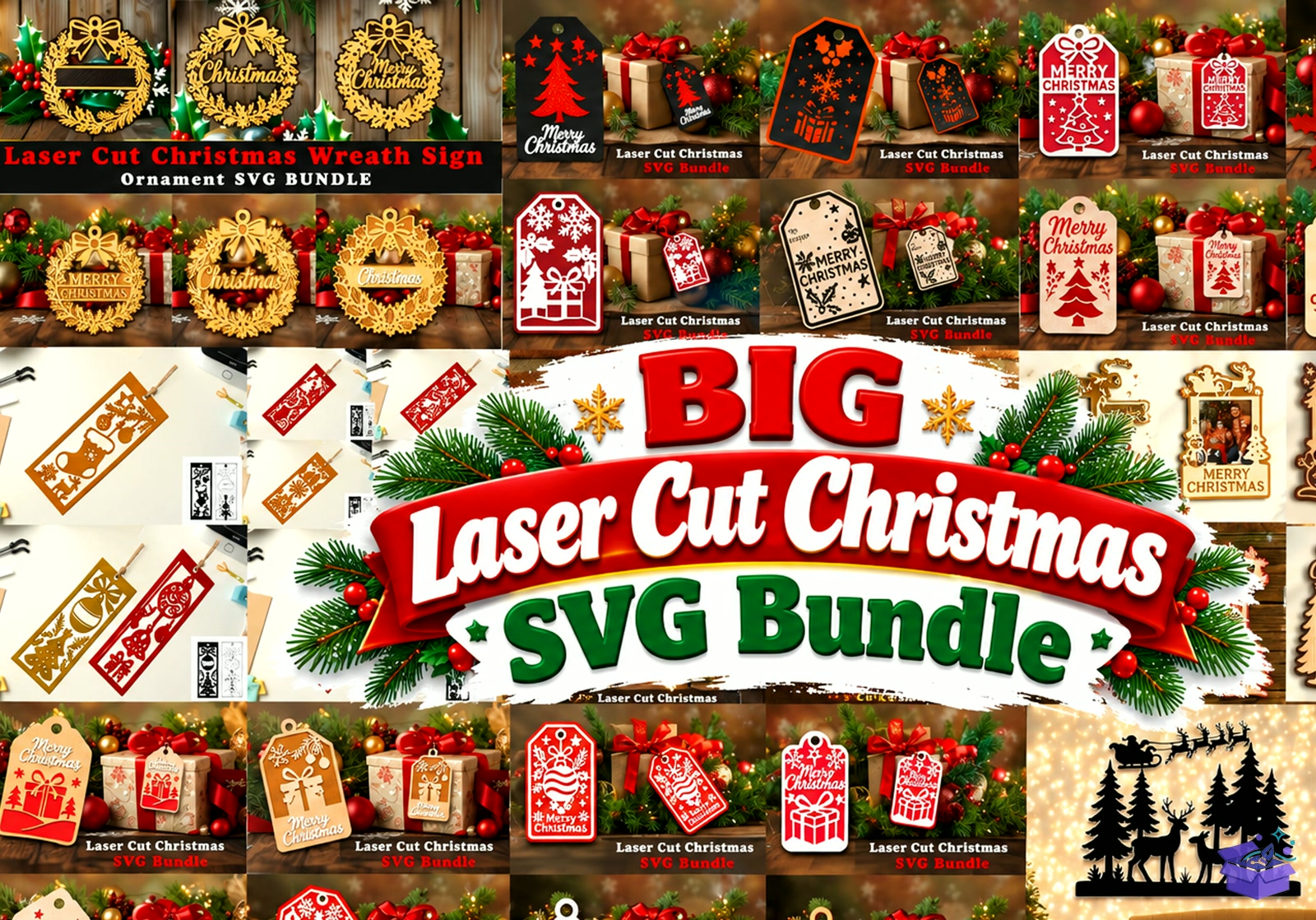 Mega Lazer Kesim Yılbaşı SVG - Tasarım Çizim Dosyası (SVG, DXF, EPS, PNG) önizleme 4
