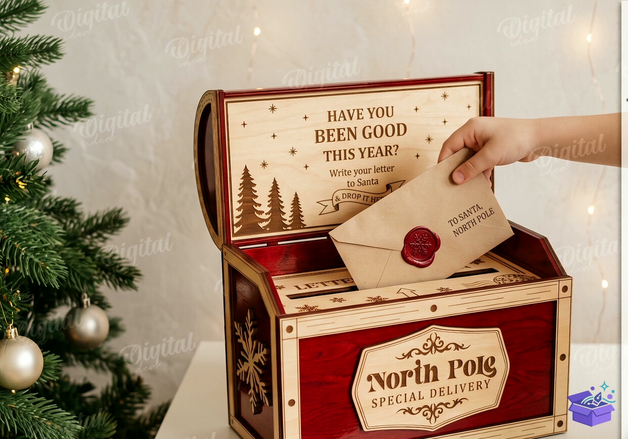 Yılbaşı Santa Letter Kutu Lazer Kesim - Tasarım Çizim Dosyası (SVG, DXF, EPS, PNG) önizleme 4