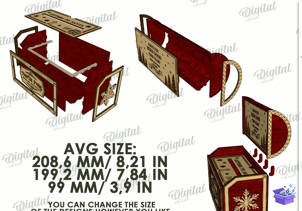 Yılbaşı Santa Letter Kutu Lazer Kesim - Tasarım Çizim Dosyası (SVG, DXF, EPS, PNG) önizleme 5