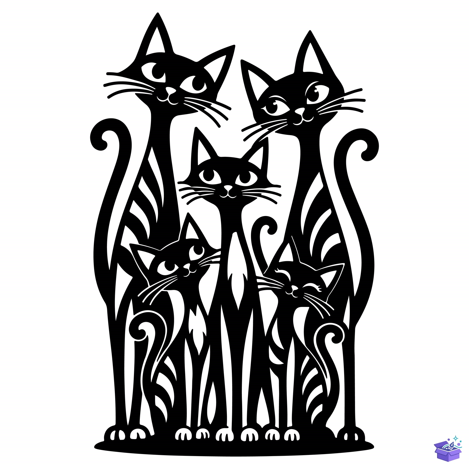 Kedi Family Duvar Dekoru Lazer Kesim SVG - Tasarım Çizim Dosyası (SVG, DXF, EPS, PNG) - Lazer Kesim Dosyaları İndir (DXF, SVG, EPS)