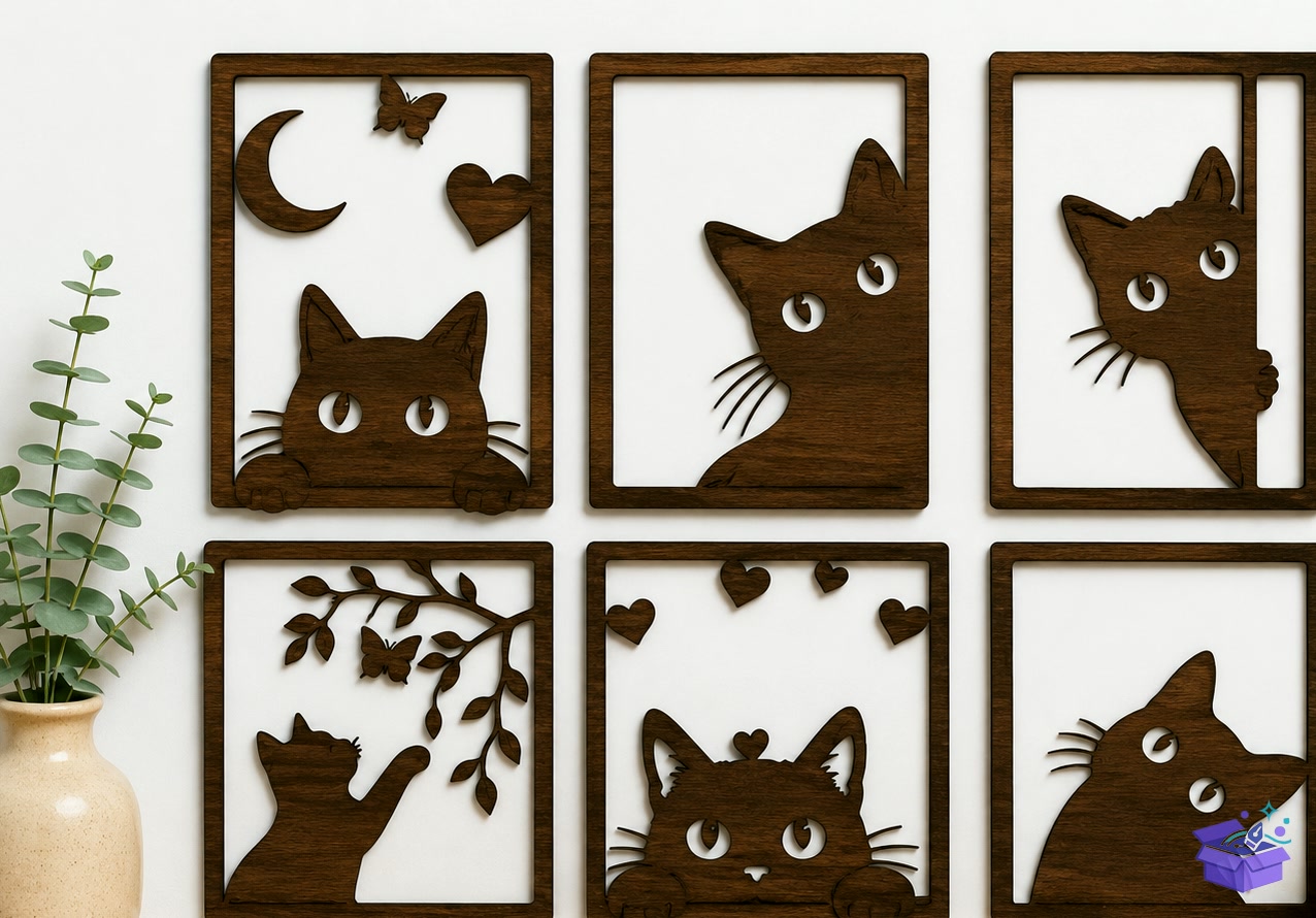 Kedi Family Duvar Dekoru Lazer Kesim SVG - Tasarım Çizim Dosyası (SVG, DXF, EPS, PNG) önizleme 6