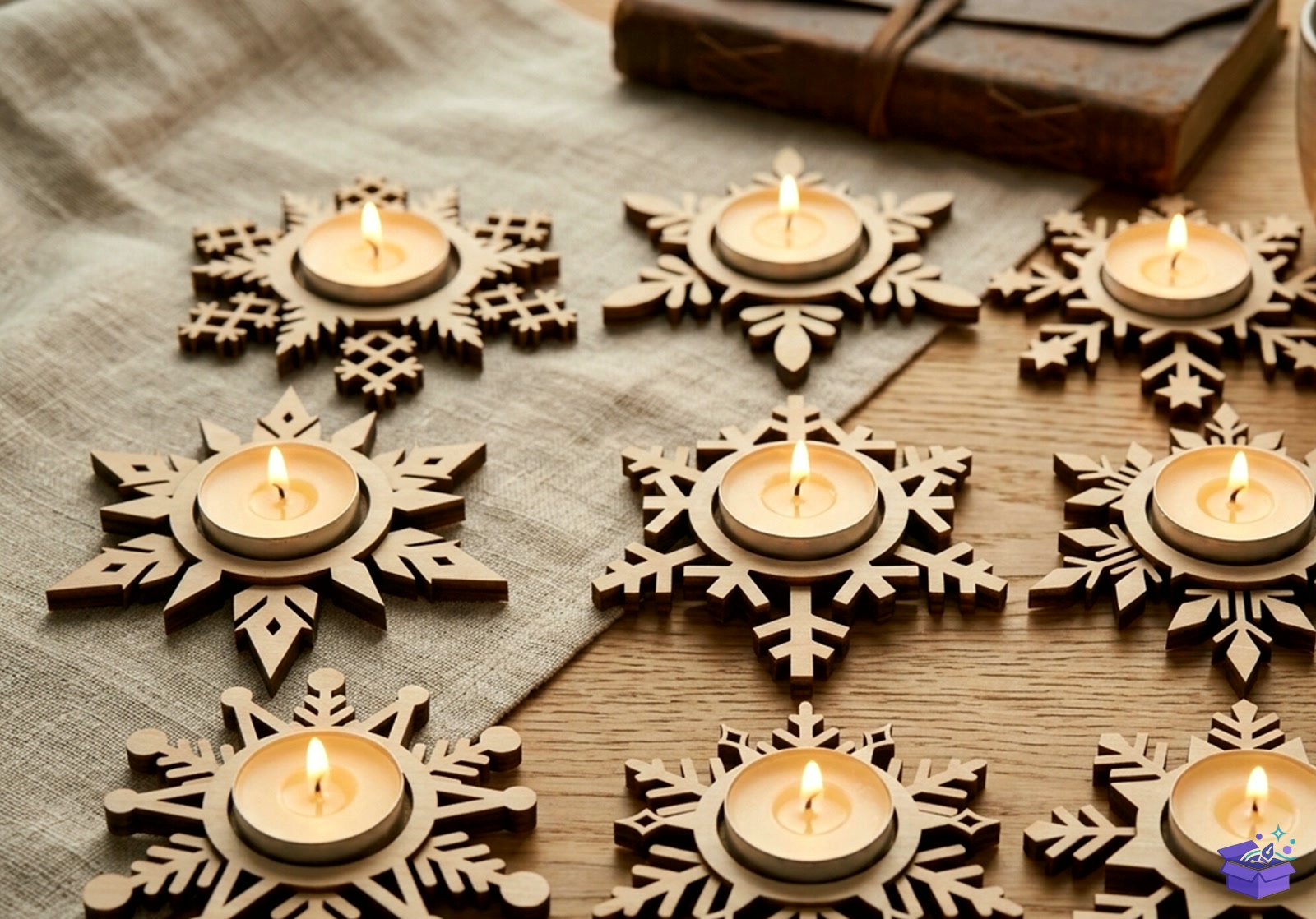 Snowflake Tealight Tutucu SVG - Tasarım Çizim Dosyası (SVG, DXF, EPS, PNG) - Lazer Kesim Dosyaları İndir (DXF, SVG, EPS)
