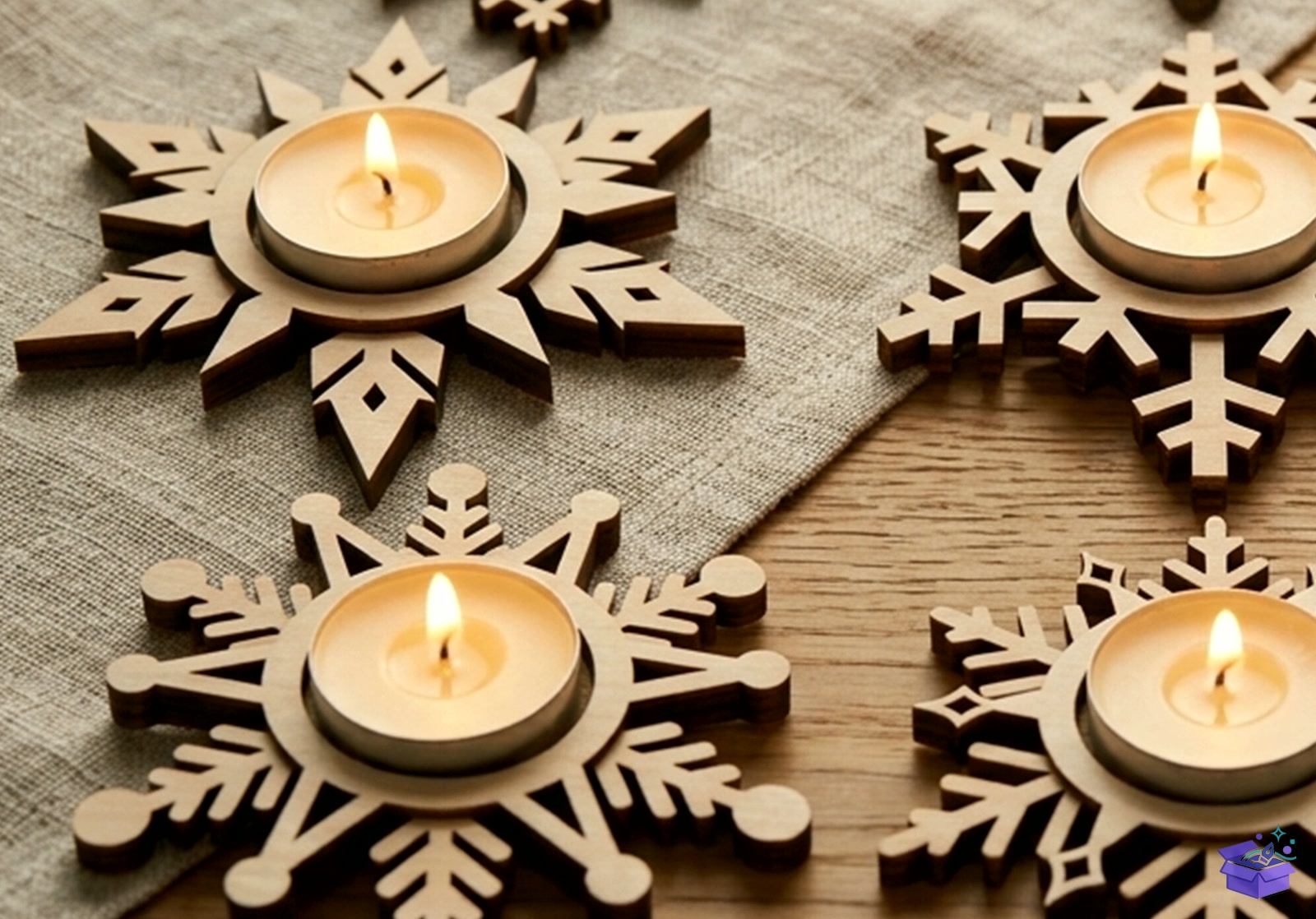 Snowflake Tealight Tutucu SVG - Tasarım Çizim Dosyası (SVG, DXF, EPS, PNG) önizleme 3