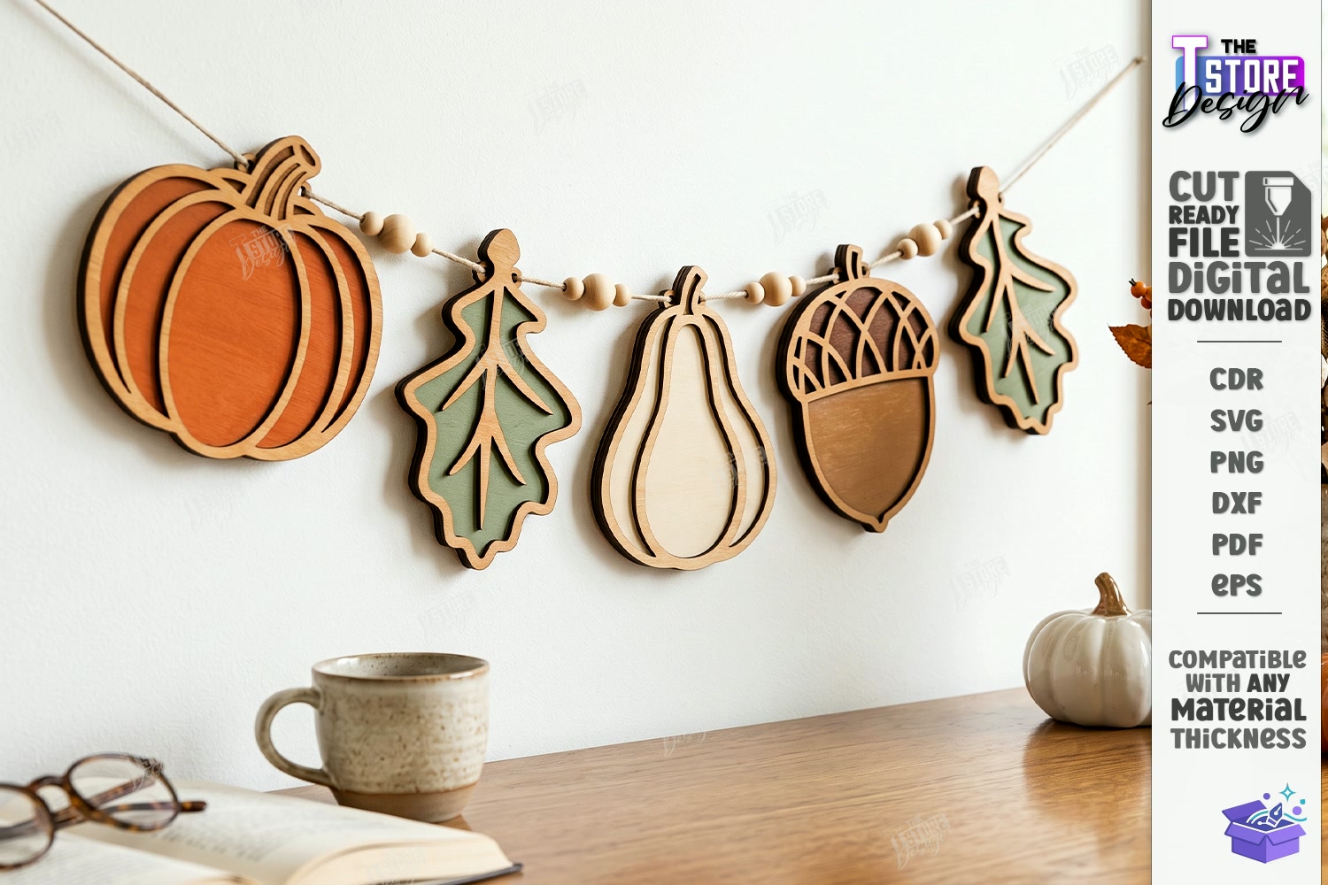 Fall Garland Lazer Kesim Autumn Tabela Levha - Tasarım Çizim Dosyası (SVG, DXF, EPS, PNG) önizleme 3