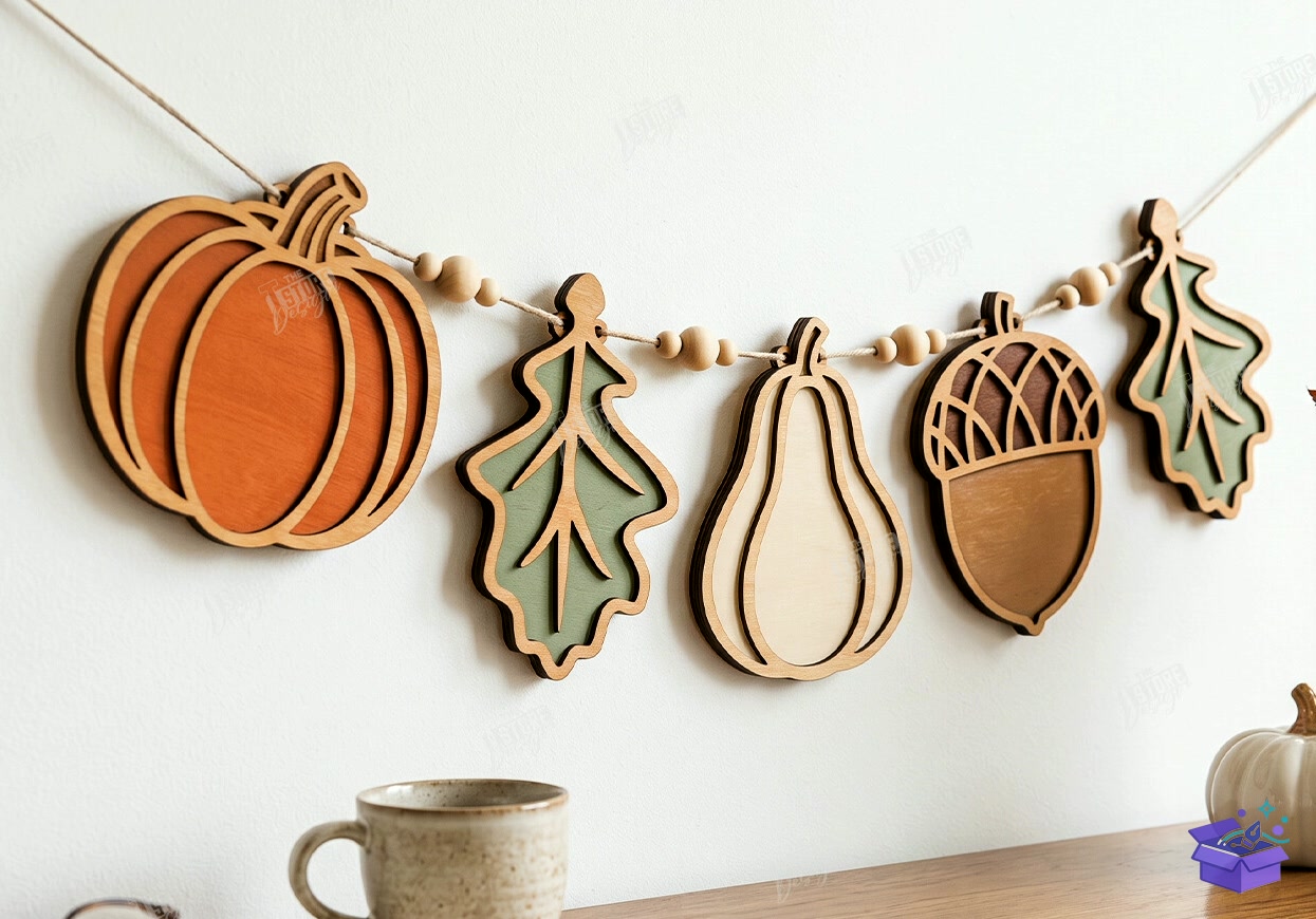 Fall Garland Lazer Kesim Autumn Tabela Levha - Tasarım Çizim Dosyası (SVG, DXF, EPS, PNG) önizleme 4