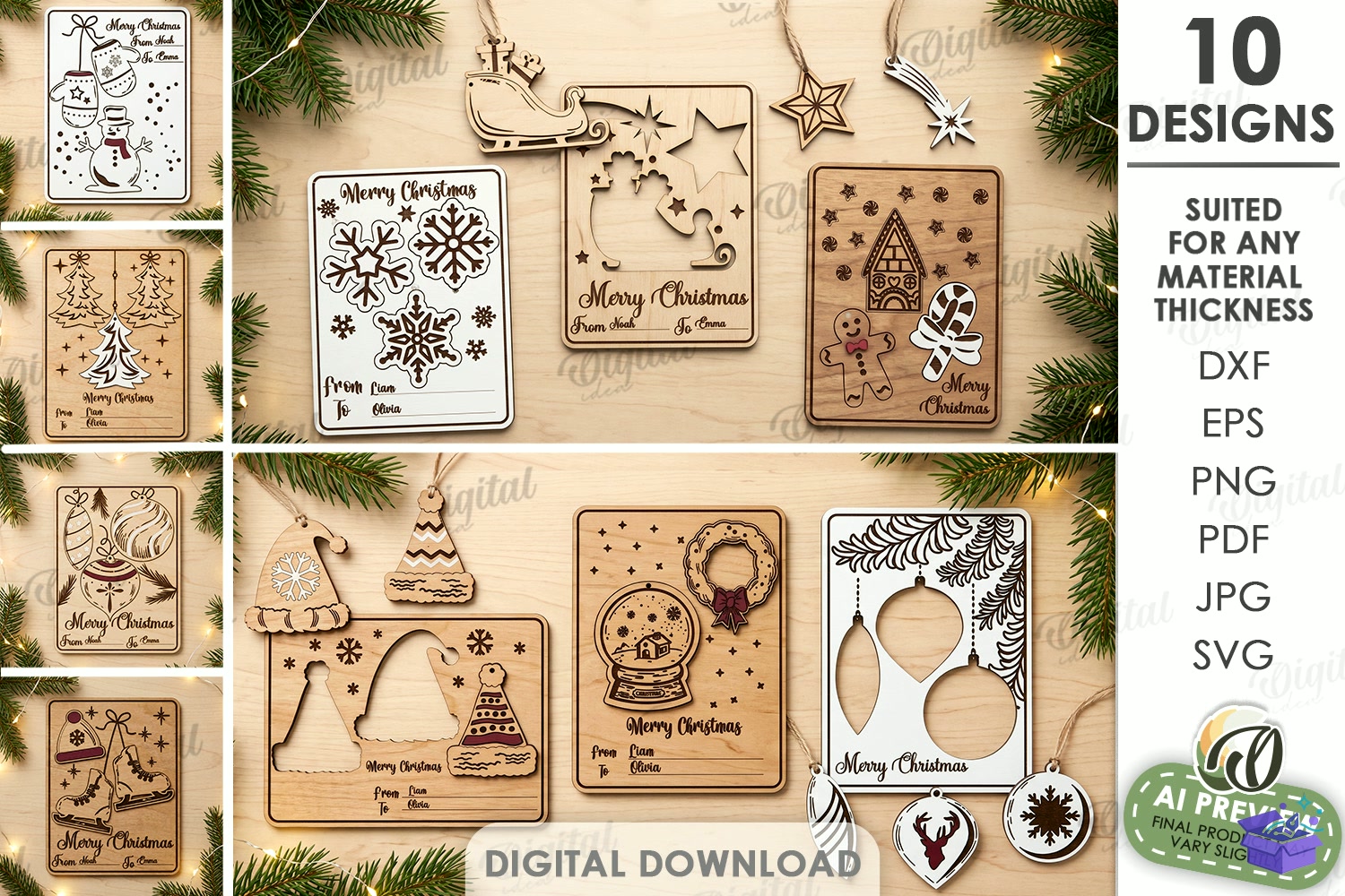 Yılbaşı Ağaç Süsü Greeting Cards - Tasarım Çizim Dosyası (SVG, DXF, EPS, PNG) - Lazer Kesim Dosyaları İndir (DXF, SVG, EPS)