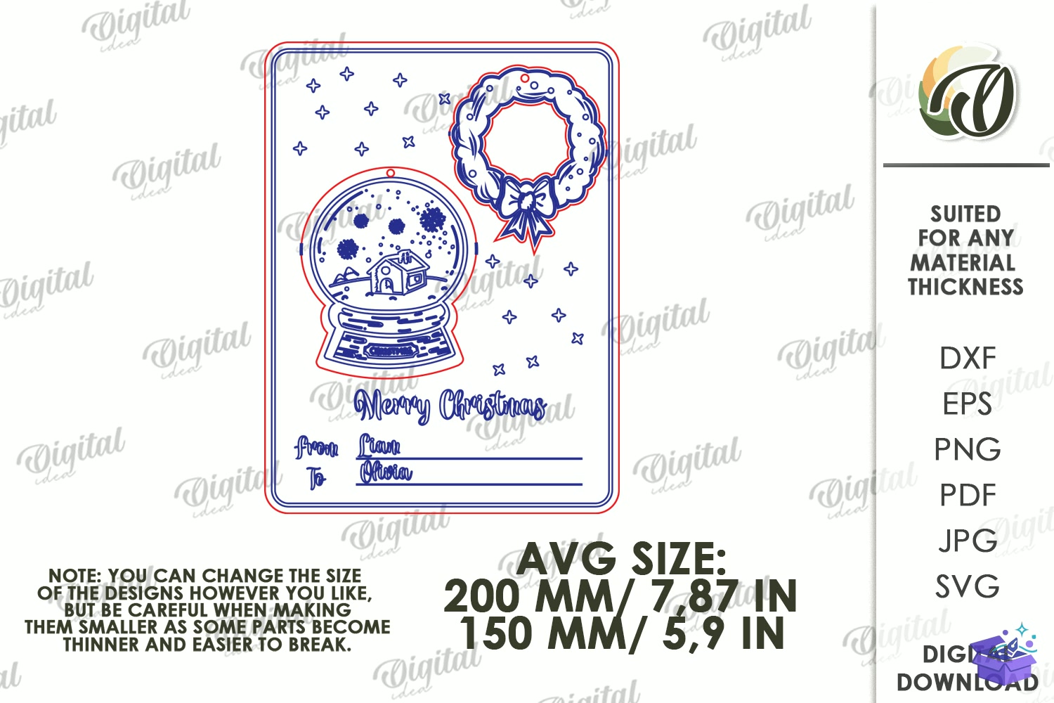 Yılbaşı Ağaç Süsü Greeting Cards - Tasarım Çizim Dosyası (SVG, DXF, EPS, PNG) önizleme 2