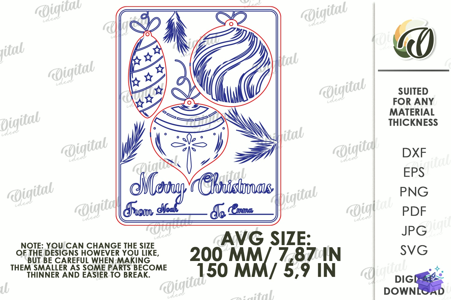 Yılbaşı Ağaç Süsü Greeting Cards - Tasarım Çizim Dosyası (SVG, DXF, EPS, PNG) önizleme 3