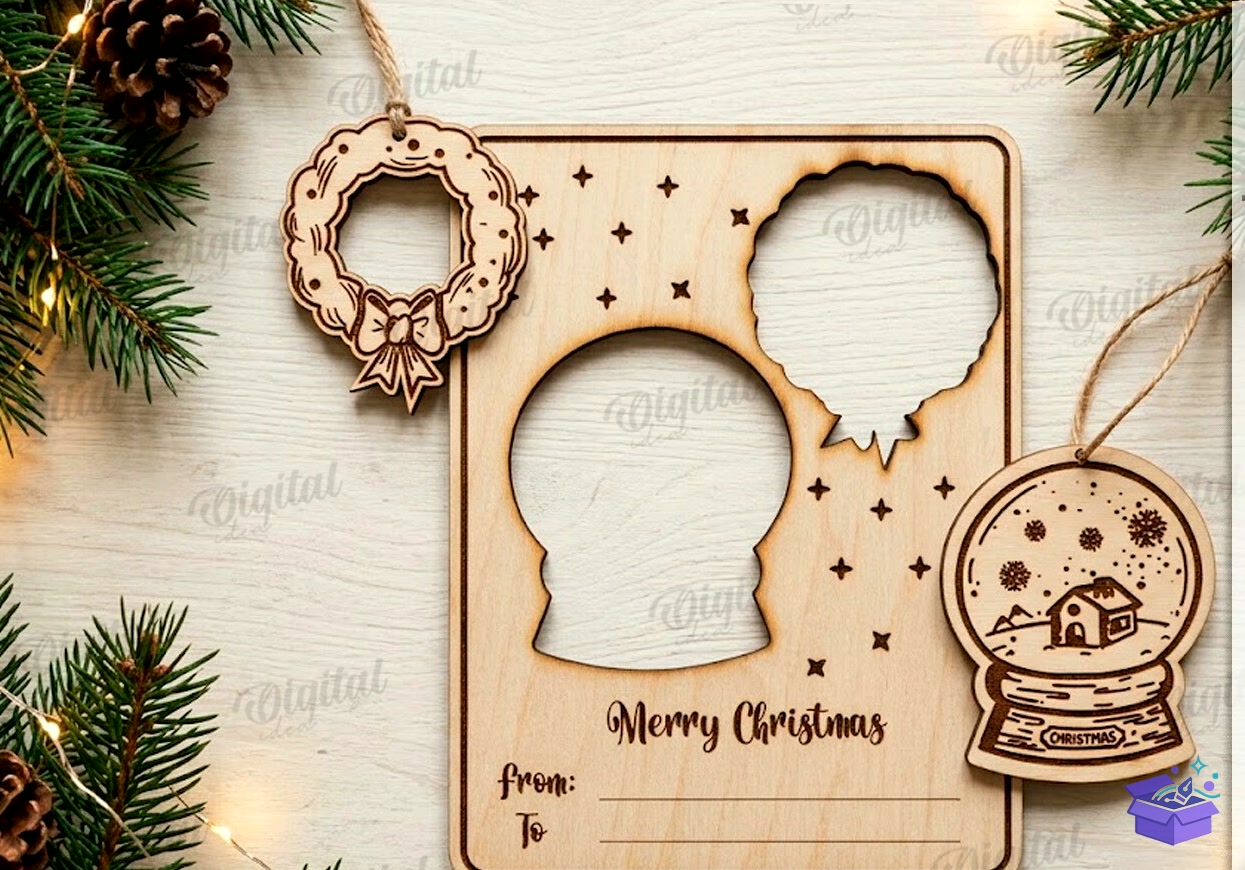 Yılbaşı Ağaç Süsü Greeting Cards - Tasarım Çizim Dosyası (SVG, DXF, EPS, PNG) önizleme 5