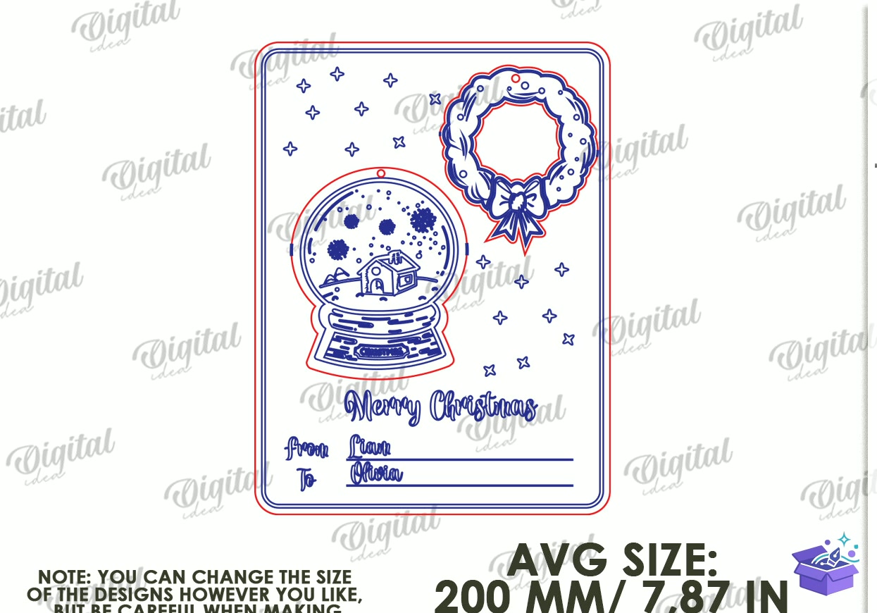 Yılbaşı Ağaç Süsü Greeting Cards - Tasarım Çizim Dosyası (SVG, DXF, EPS, PNG) önizleme 6