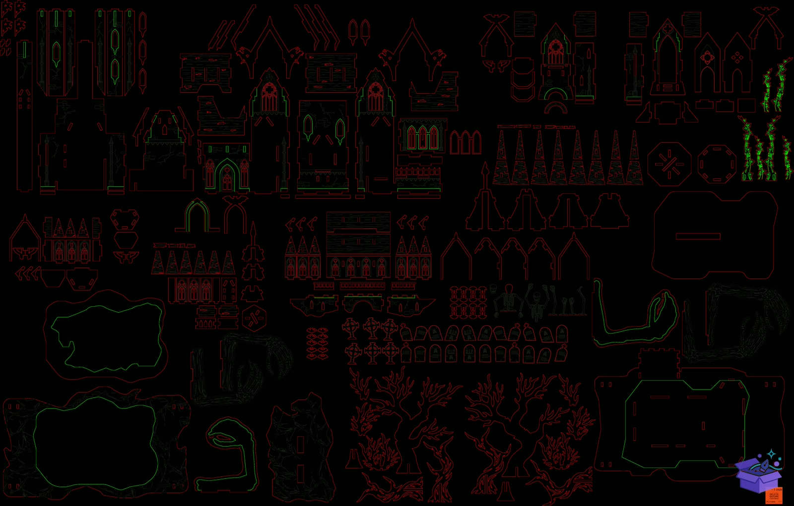 3D Cadılar Bayramı Flying Castle Lazer Kesim - Tasarım Çizim Dosyası (SVG, DXF, EPS, PNG) önizleme 2
