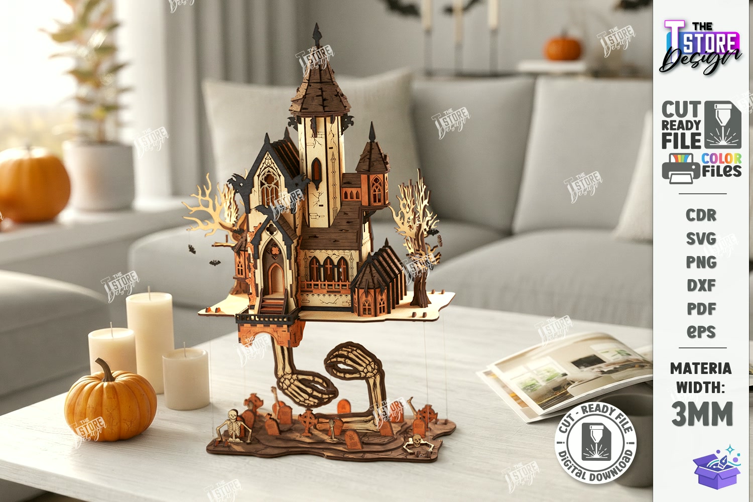 3D Cadılar Bayramı Flying Castle Lazer Kesim - Tasarım Çizim Dosyası (SVG, DXF, EPS, PNG) önizleme 3