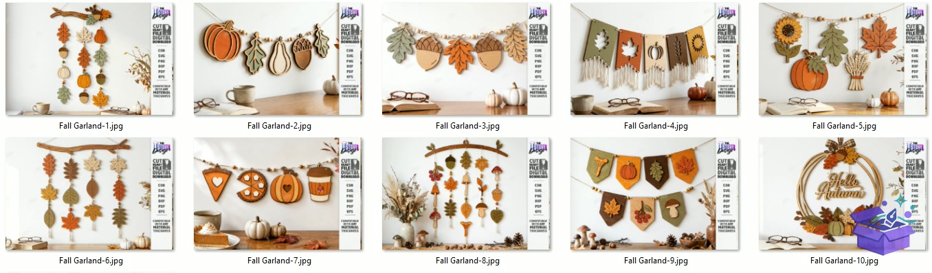Fall Garland Lazer Kesim Autumn - Tasarım Çizim Dosyası (SVG, DXF, EPS, PNG) - Lazer Kesim Dosyaları İndir (STL, 3MF, DXF)