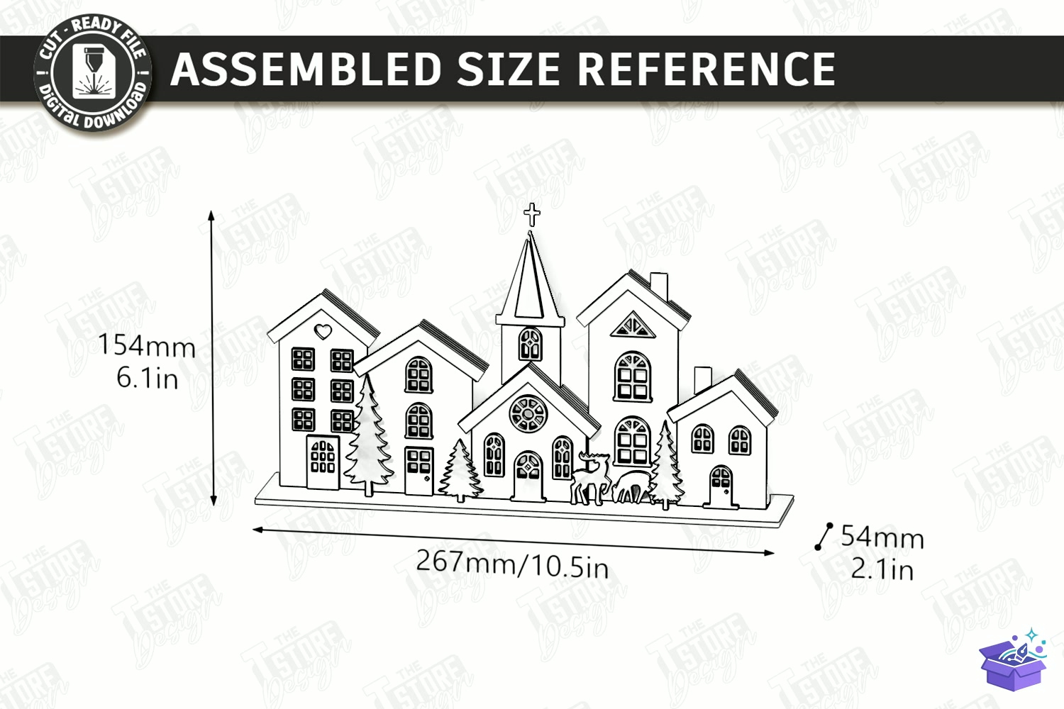 Yılbaşı Village Lighted Stand - Tasarım Çizim Dosyası (SVG, DXF, EPS, PNG) önizleme 3