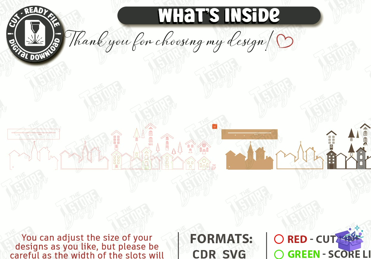 Yılbaşı Village Lighted Stand - Tasarım Çizim Dosyası (SVG, DXF, EPS, PNG) önizleme 6