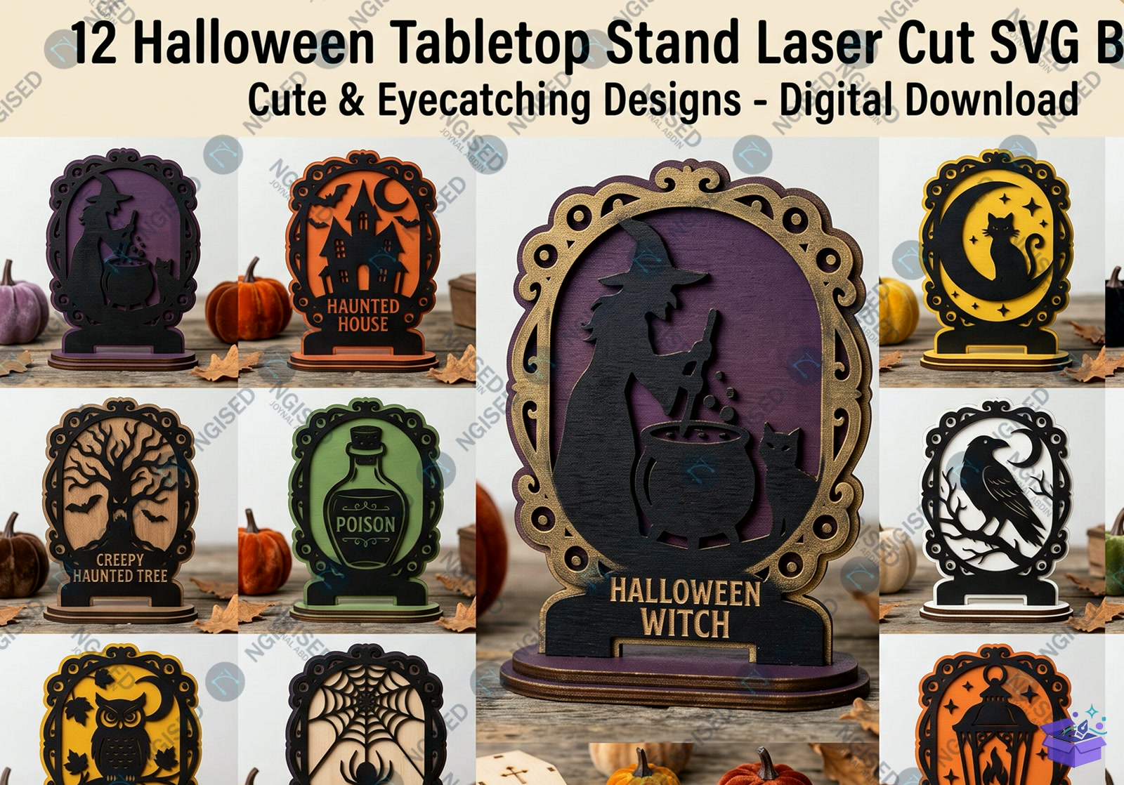 Cadılar Bayramı Tabletop Stand SVG - Tasarım Çizim Dosyası (SVG, DXF, EPS, PNG) önizleme 3