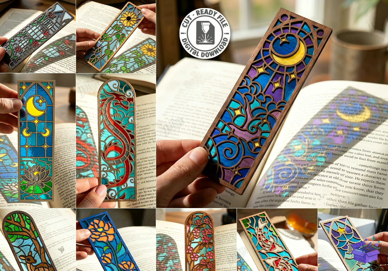 Stained Glass Kitap Ayracı Lazer Kesim - Tasarım Çizim Dosyası (SVG, DXF, EPS, PNG) önizleme 4