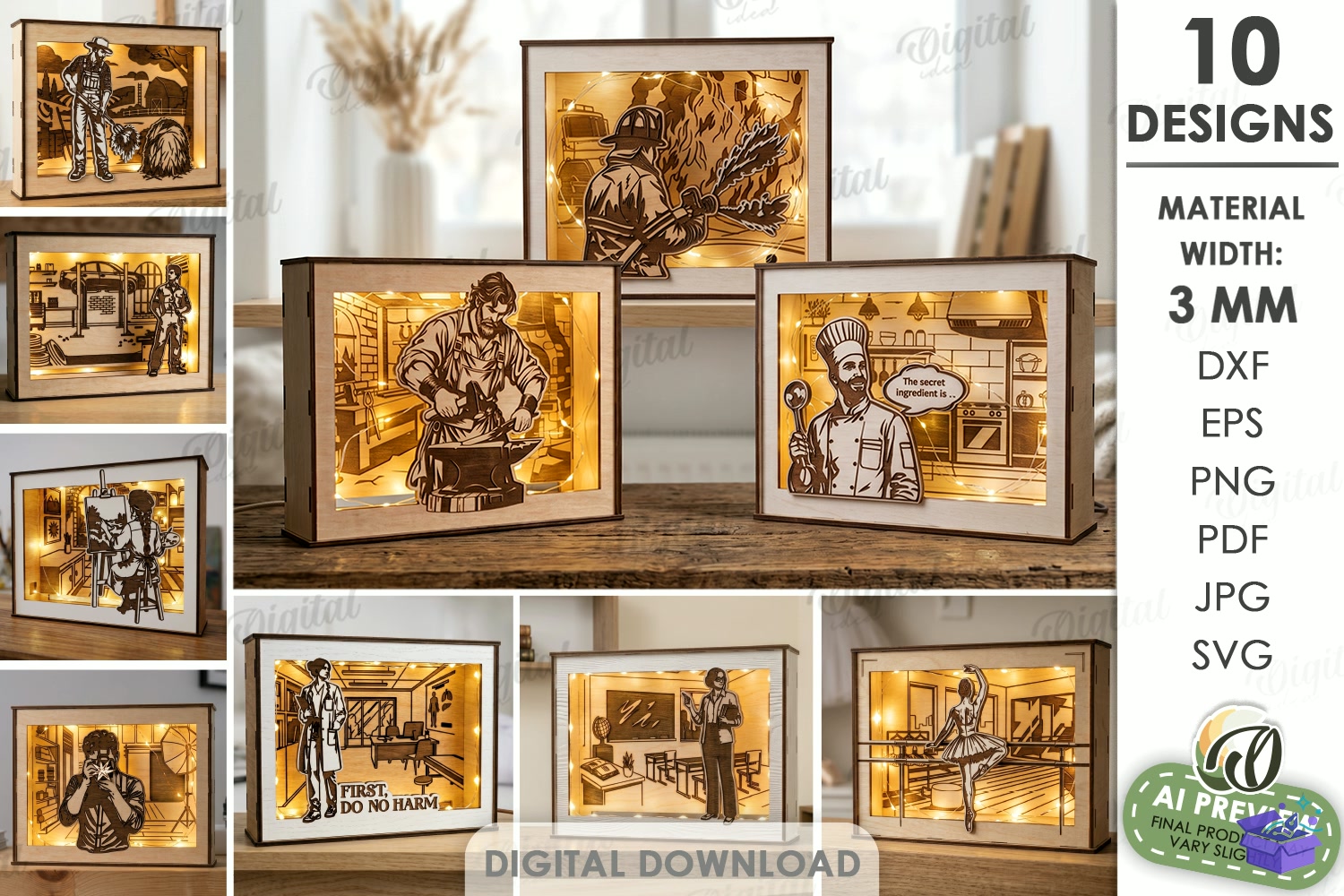 Profession Light Kutu Lazer Kesim - Tasarım Çizim Dosyası (SVG, DXF, EPS, PNG) önizleme 3