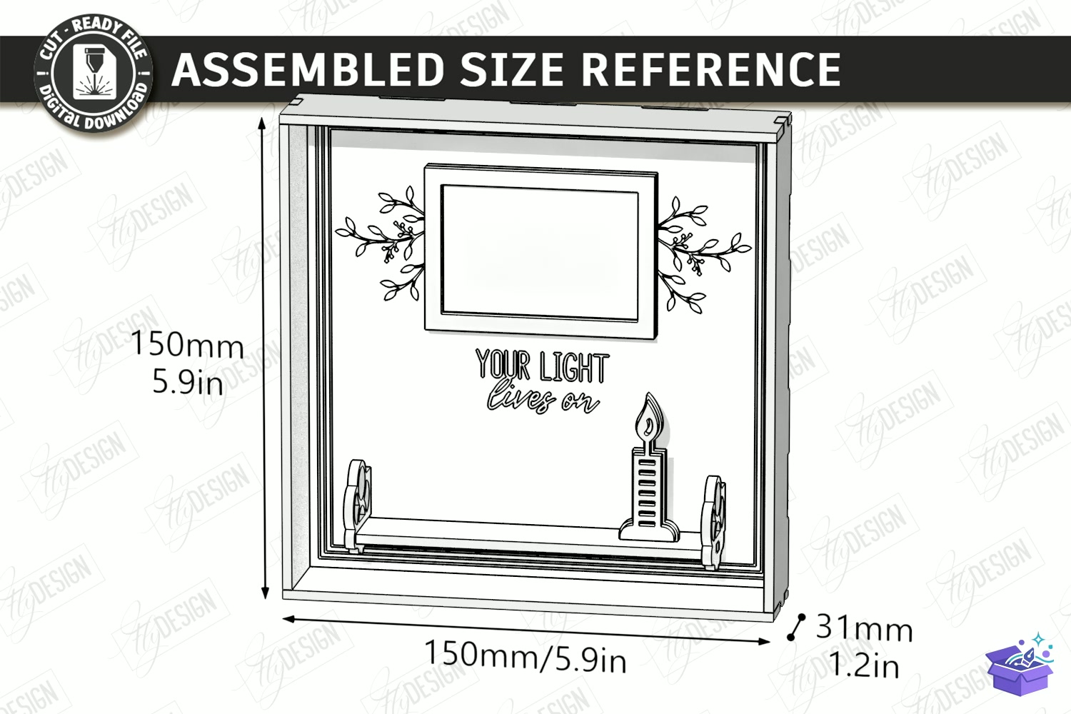 Memorial Photo Çerçeve Lazer Kesim - Tasarım Çizim Dosyası (SVG, DXF, EPS, PNG) önizleme 3