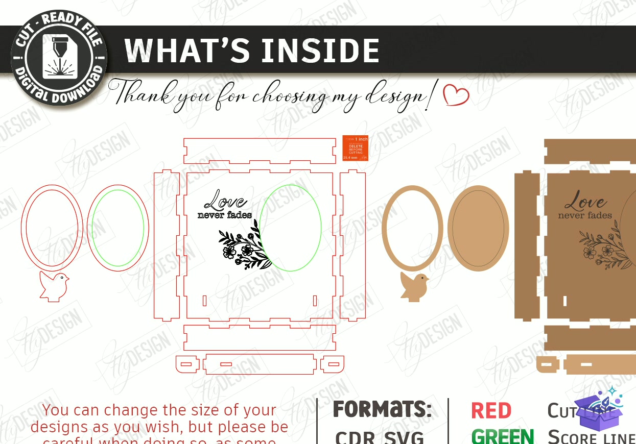 Memorial Photo Çerçeve Lazer Kesim - Tasarım Çizim Dosyası (SVG, DXF, EPS, PNG) önizleme 5