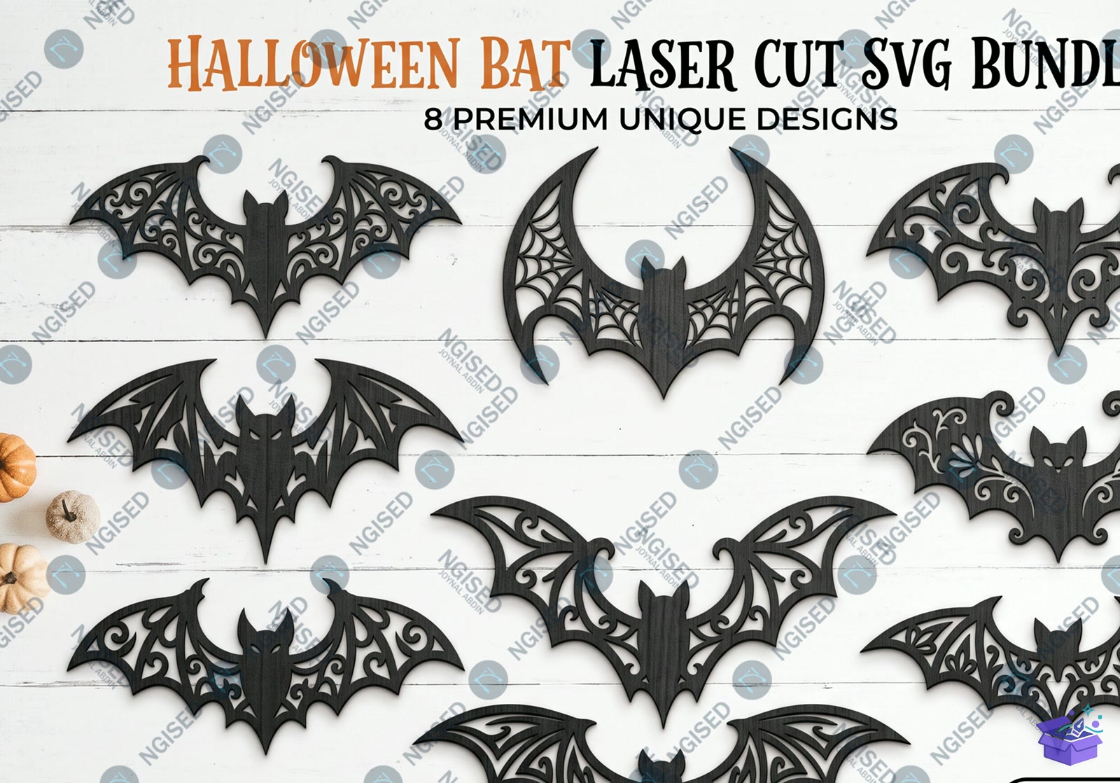 Cadılar Bayramı Bat Lazer Kesim SVG - Tasarım Çizim Dosyası (SVG, DXF, EPS, PNG) önizleme 2