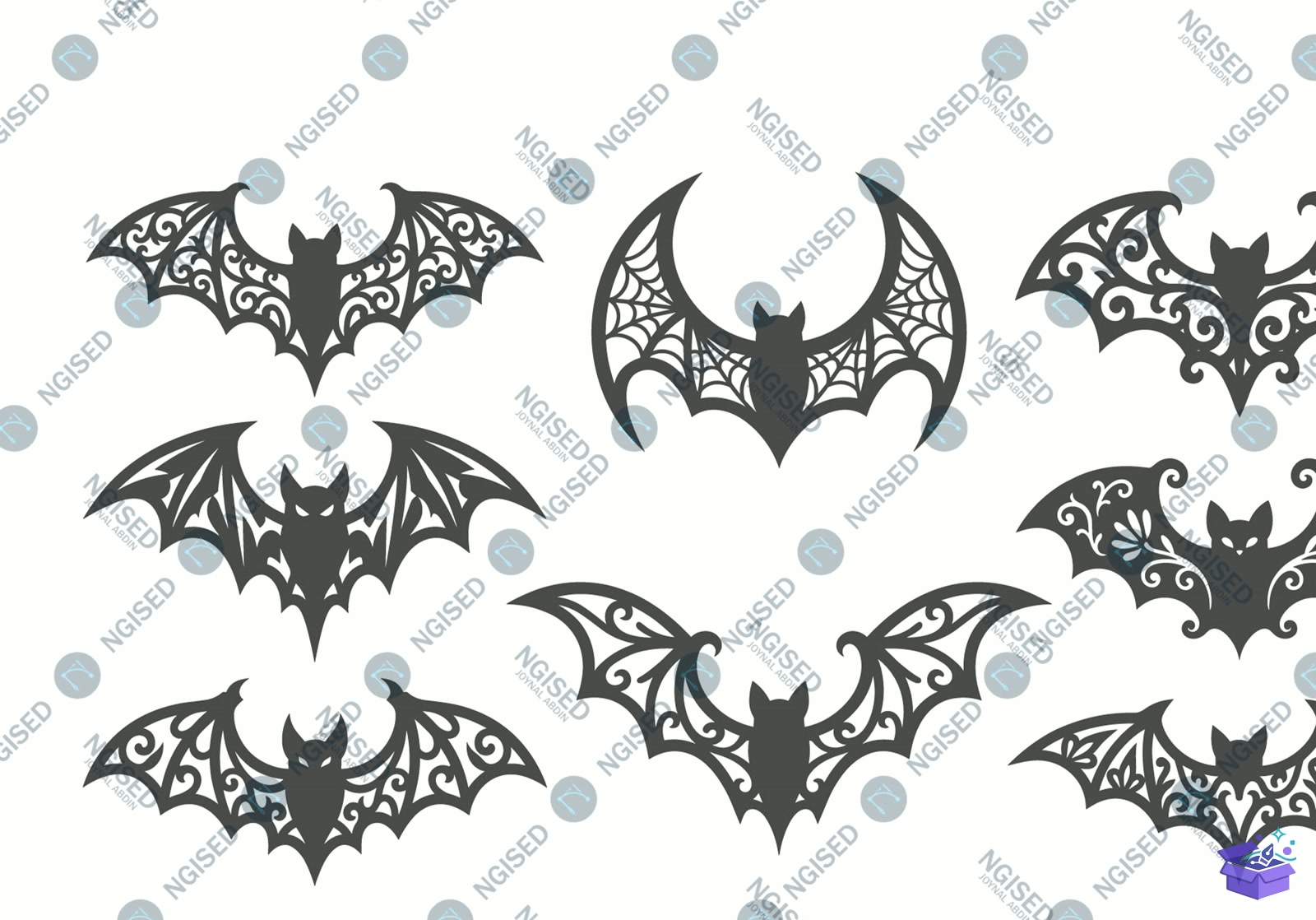Cadılar Bayramı Bat Lazer Kesim SVG - Tasarım Çizim Dosyası (SVG, DXF, EPS, PNG) önizleme 3
