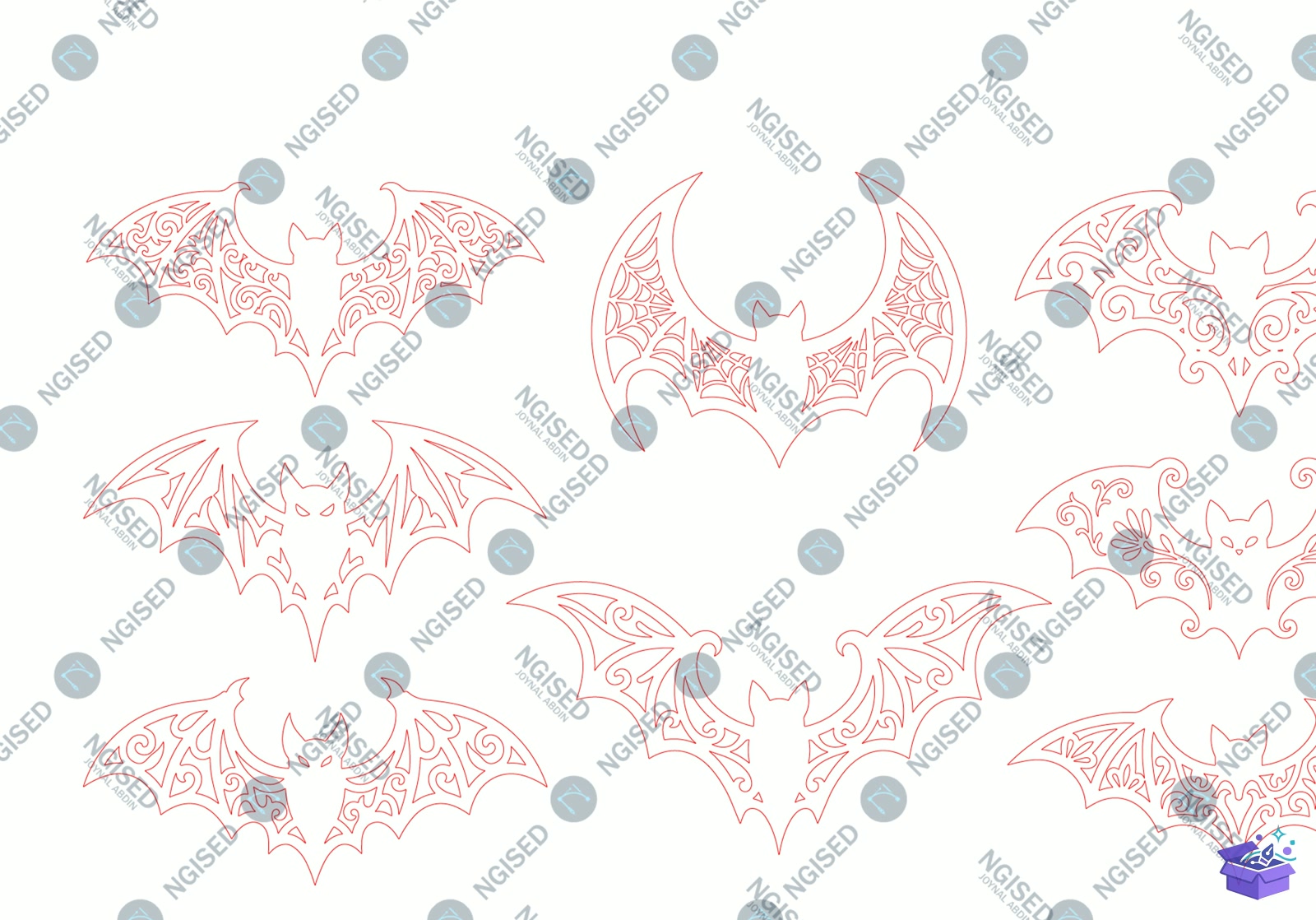 Cadılar Bayramı Bat Lazer Kesim SVG - Tasarım Çizim Dosyası (SVG, DXF, EPS, PNG) önizleme 4