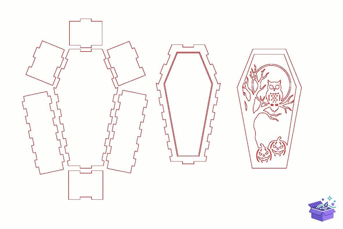 Lazer Kesim Cadılar Bayramı Coffin SVG - Tasarım Çizim Dosyası (SVG, DXF, EPS, PNG) - Lazer Kesim Dosyaları İndir (DXF, SVG, EPS)