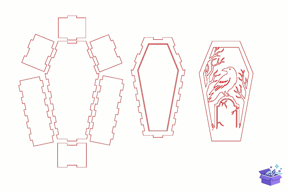 Lazer Kesim Cadılar Bayramı Coffin SVG - Tasarım Çizim Dosyası (SVG, DXF, EPS, PNG) önizleme 2
