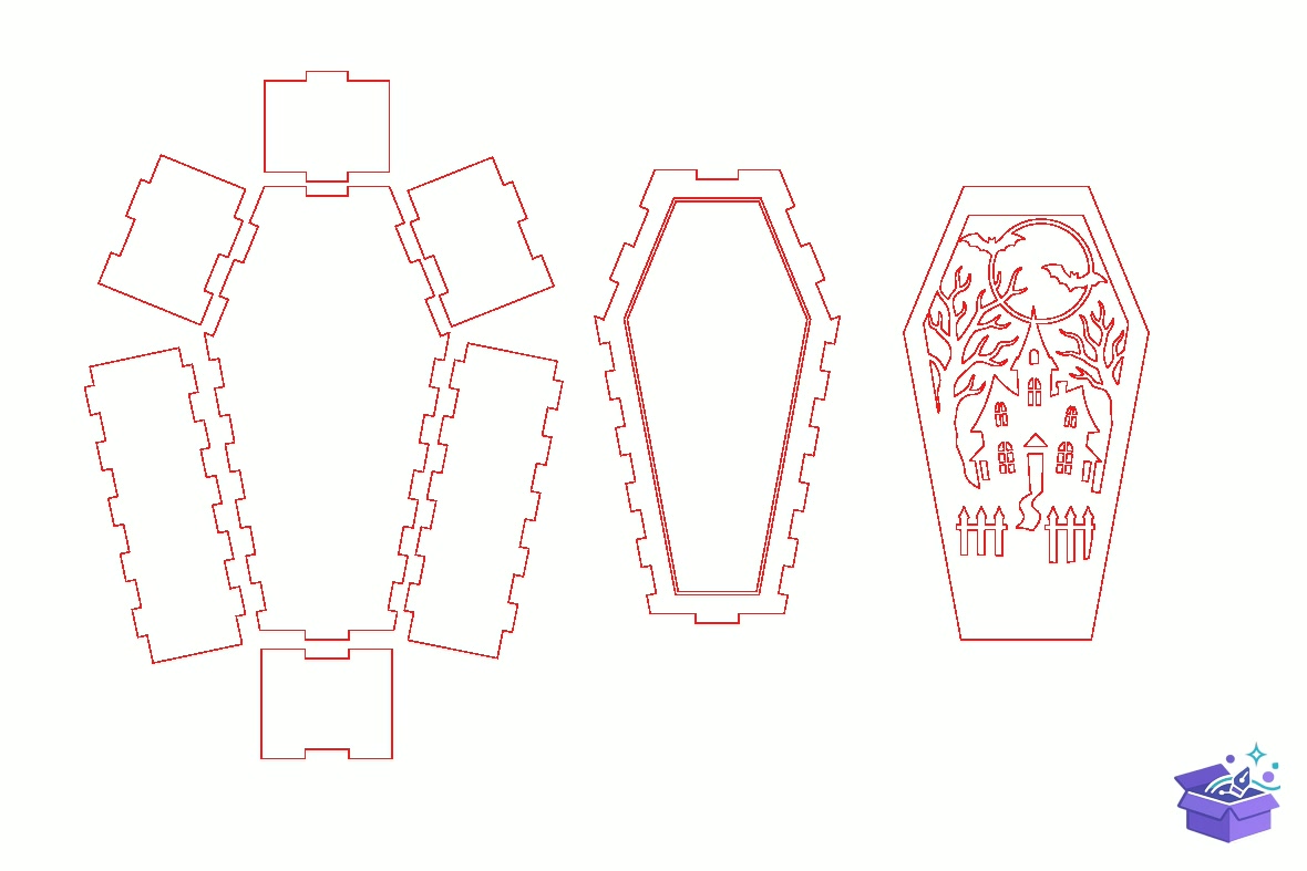Lazer Kesim Cadılar Bayramı Coffin SVG - Tasarım Çizim Dosyası (SVG, DXF, EPS, PNG) önizleme 3