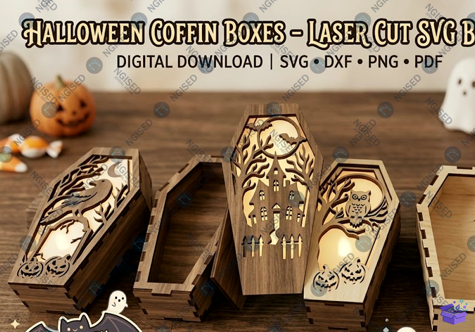 Lazer Kesim Cadılar Bayramı Coffin SVG - Tasarım Çizim Dosyası (SVG, DXF, EPS, PNG) önizleme 4