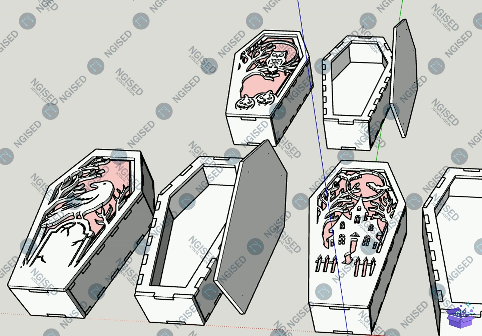 Lazer Kesim Cadılar Bayramı Coffin SVG - Tasarım Çizim Dosyası (SVG, DXF, EPS, PNG) önizleme 5