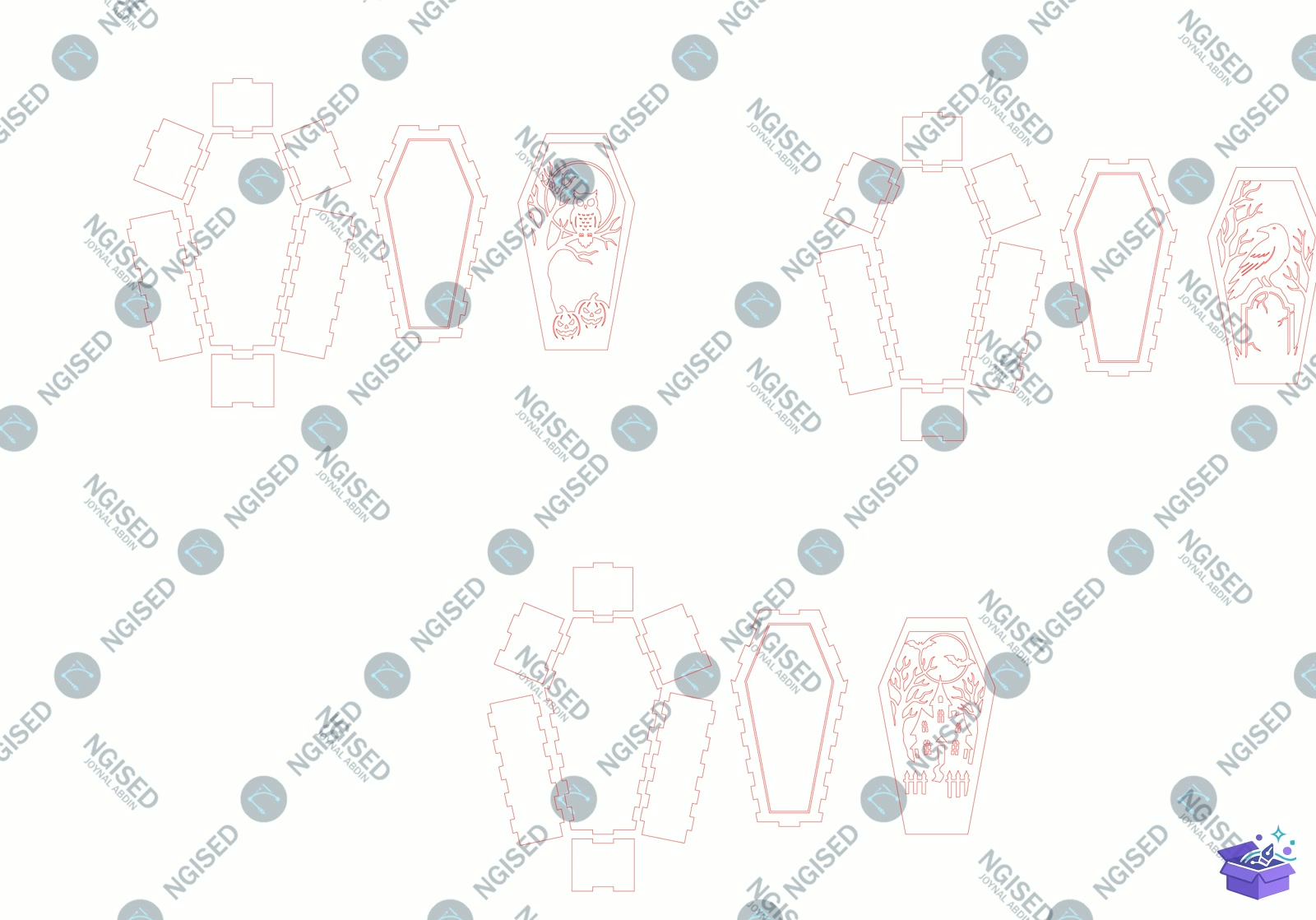 Lazer Kesim Cadılar Bayramı Coffin SVG - Tasarım Çizim Dosyası (SVG, DXF, EPS, PNG) önizleme 6