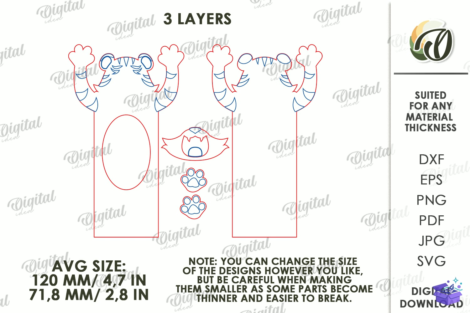 Funny Animal Kitap Ayracı Lazer Kesim - Tasarım Çizim Dosyası (SVG, DXF, EPS, PNG) önizleme 3