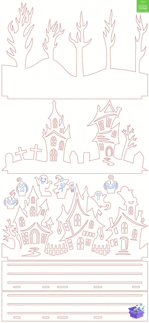 Cadılar Bayramı Haunted Houses Laser - Tasarım Çizim Dosyası (SVG, DXF, EPS, PNG) - Lazer Kesim Dosyaları İndir (STL, 3MF, DXF)