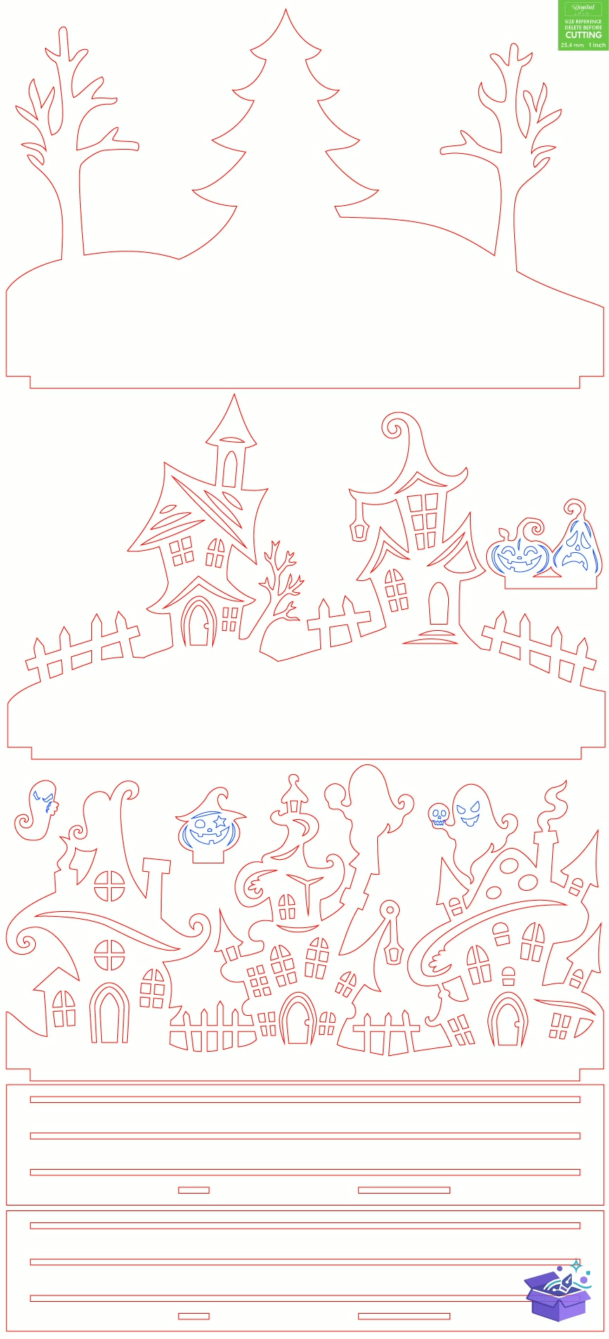 Cadılar Bayramı Haunted Houses Laser - Tasarım Çizim Dosyası (SVG, DXF, EPS, PNG) önizleme 2