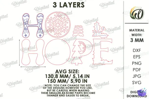 Yılbaşı Word Decors Lazer Kesim - Tasarım Çizim Dosyası (SVG, DXF, EPS, PNG) - Lazer Kesim Dosyaları İndir (STL, 3MF, DXF)