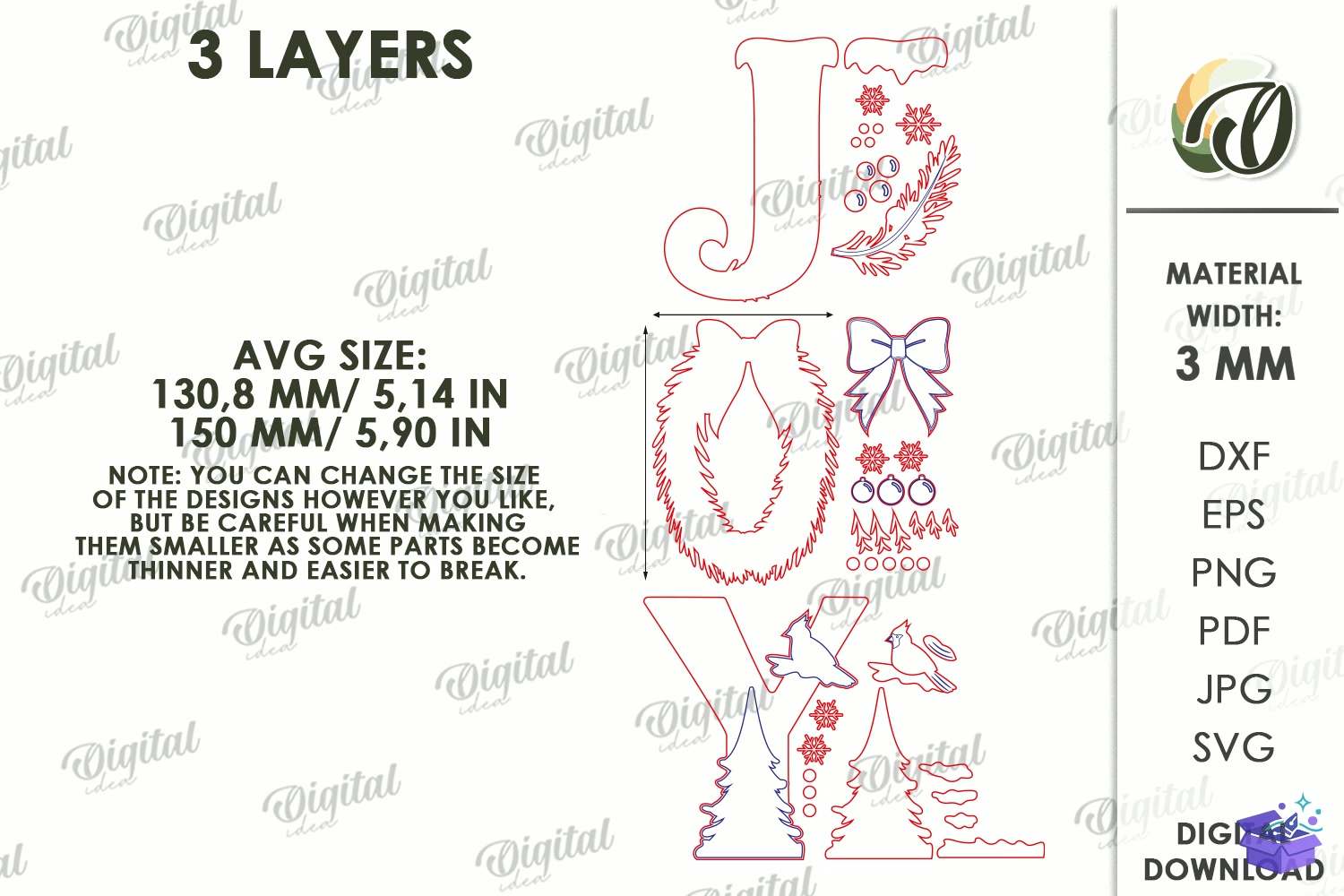 Yılbaşı Word Decors Lazer Kesim - Tasarım Çizim Dosyası (SVG, DXF, EPS, PNG) önizleme 3