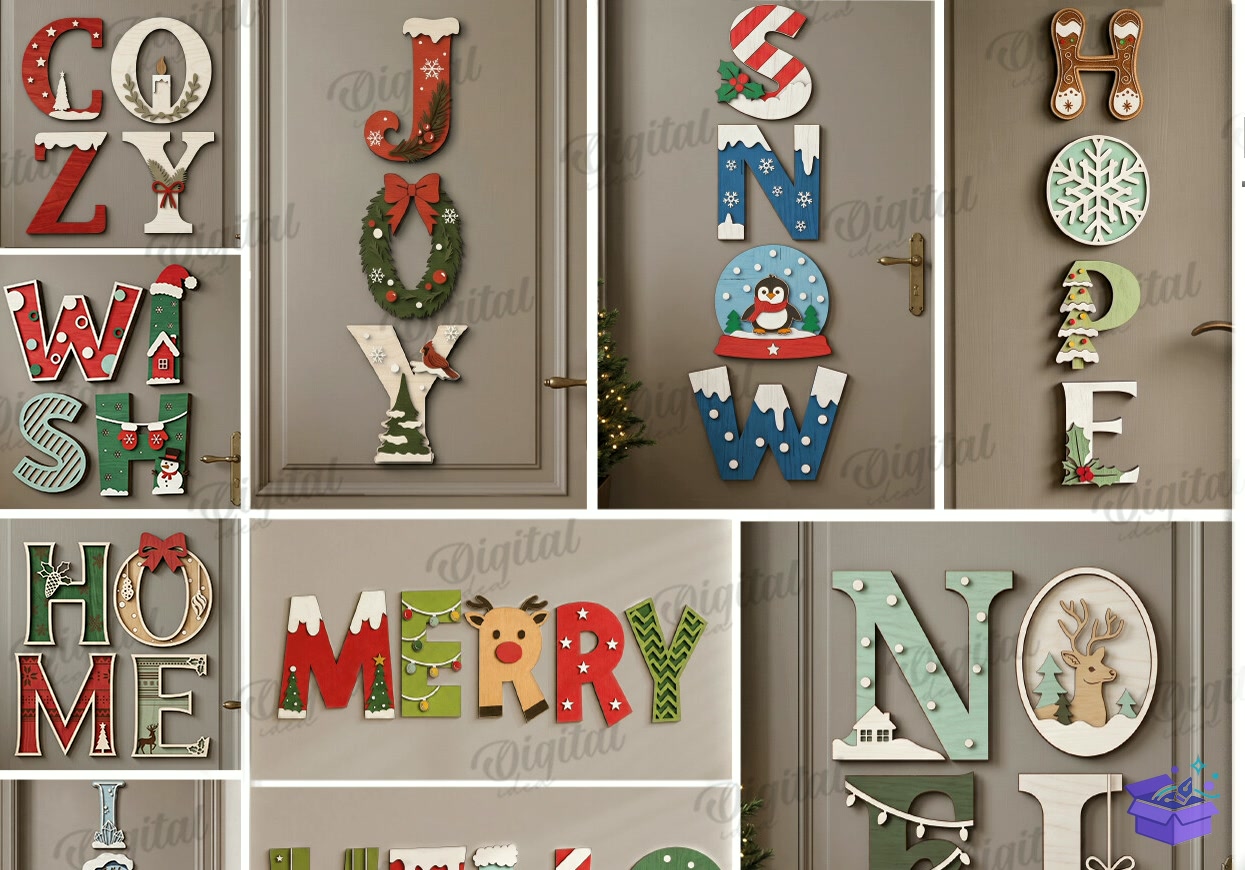 Yılbaşı Word Decors Lazer Kesim - Tasarım Çizim Dosyası (SVG, DXF, EPS, PNG) önizleme 4