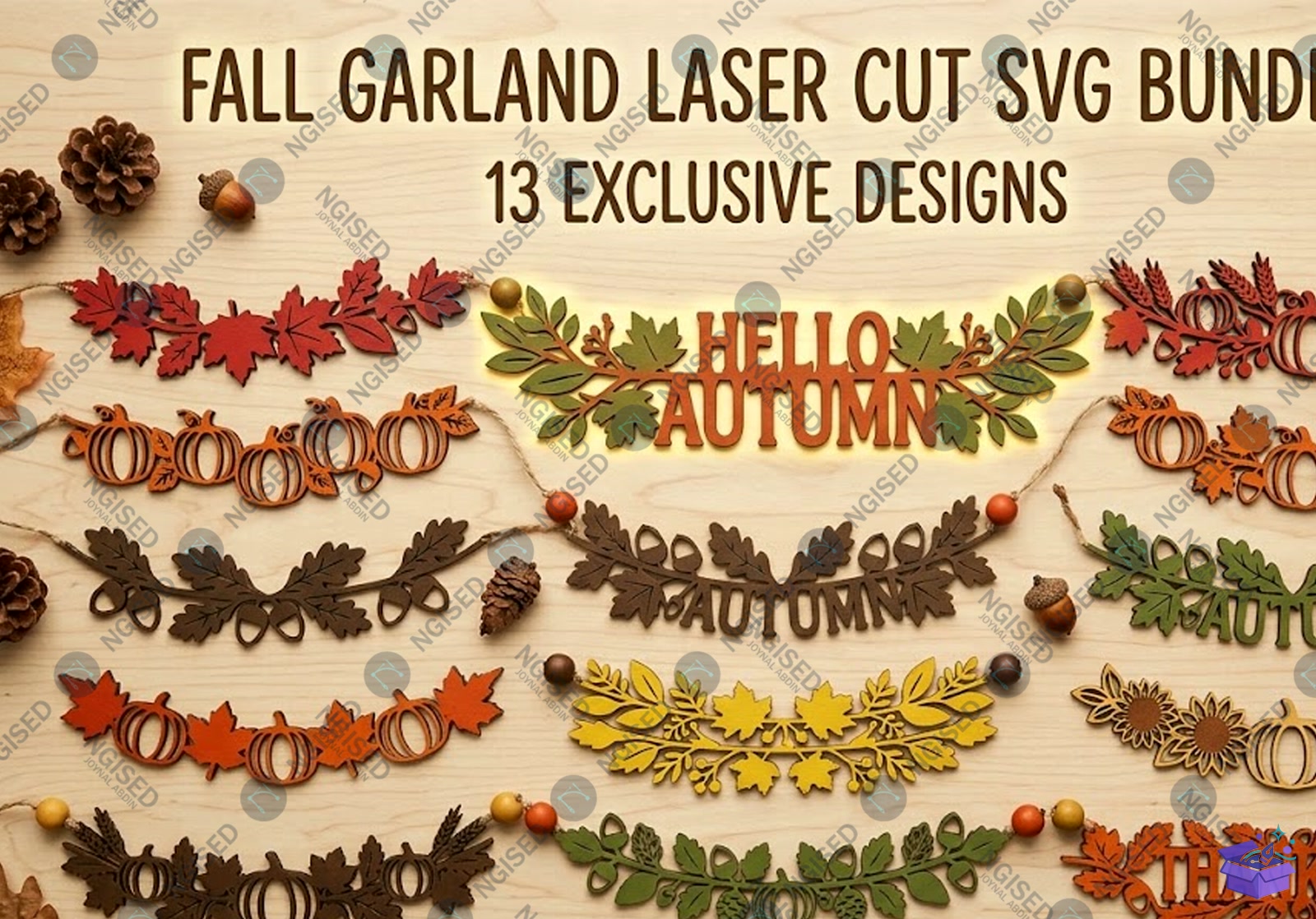 Fall Garland Lazer Kesim SVG - Tasarım Çizim Dosyası (SVG, DXF, EPS, PNG) önizleme 2