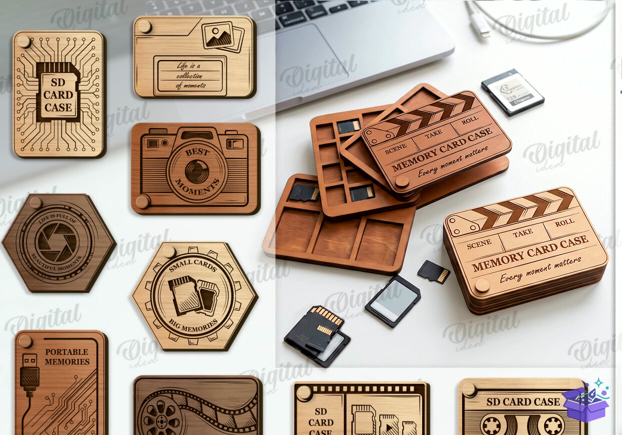 SD Card Сases Lazer Kesim - Tasarım Çizim Dosyası (SVG, DXF, EPS, PNG) önizleme 4