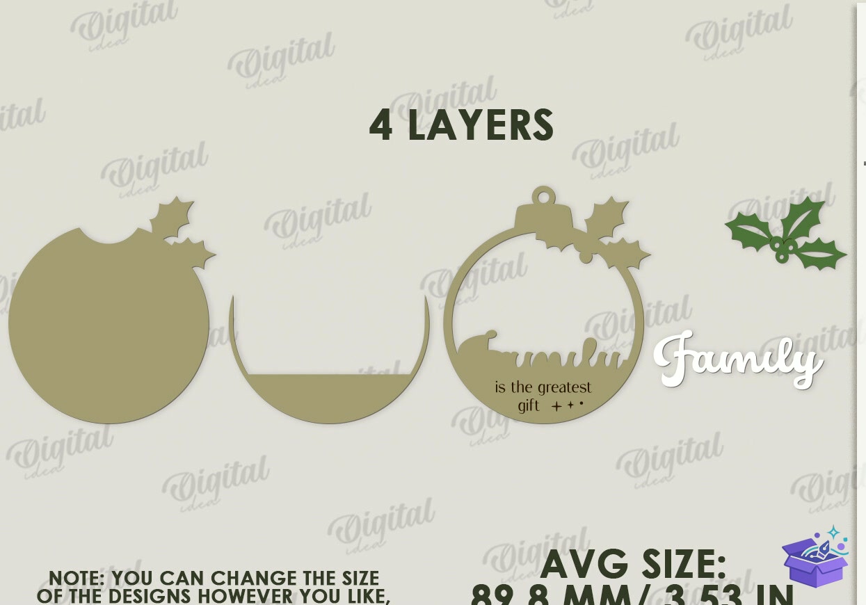 Yılbaşı Çerçeve Süs Lazer Kesim - Tasarım Çizim Dosyası (SVG, DXF, EPS, PNG) önizleme 5