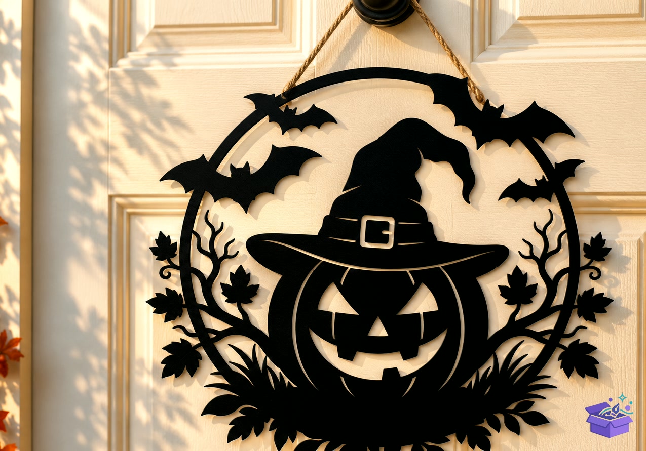 Cadılar Bayramı Pumpkin Bat Kapı Süsü SVG - Tasarım Çizim Dosyası (SVG, DXF, EPS, PNG) önizleme 2