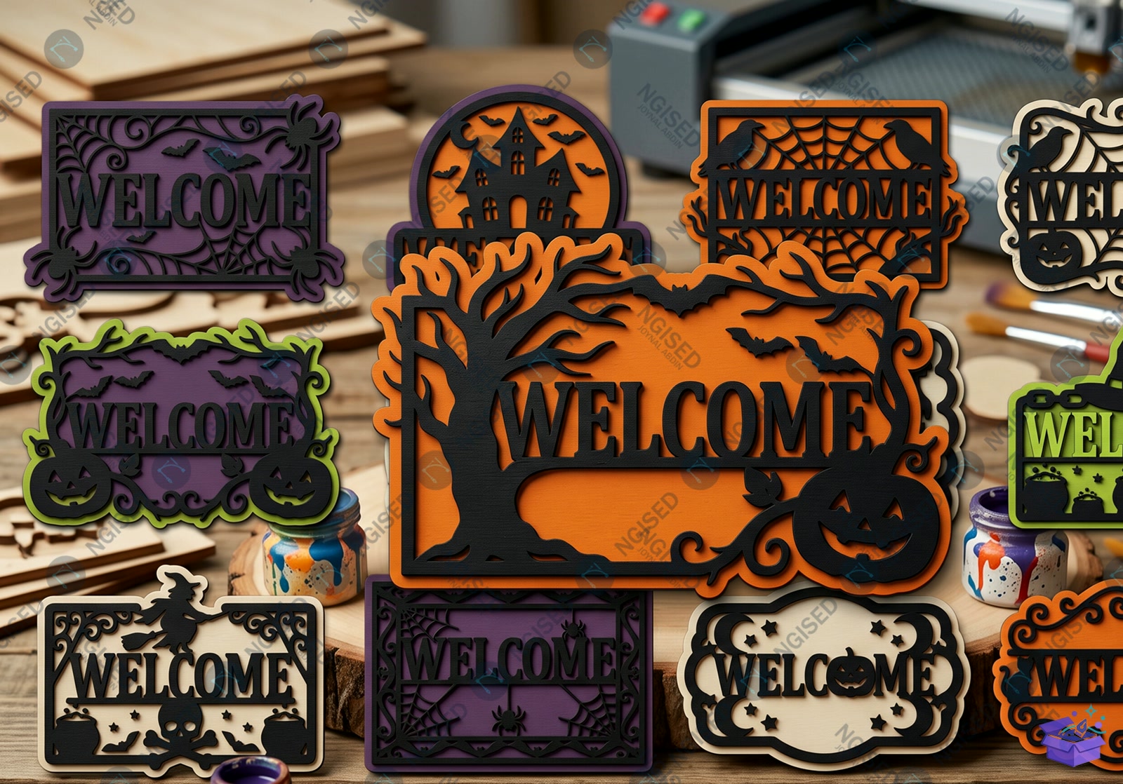 Cadılar Bayramı Pumpkin Bat Kapı Süsü SVG - Tasarım Çizim Dosyası (SVG, DXF, EPS, PNG) önizleme 5