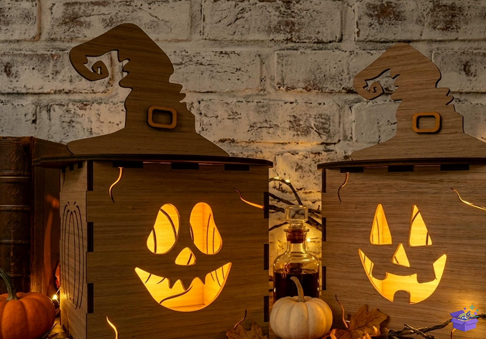 Cadılar Bayramı Witch Fener Kutu - Tasarım Çizim Dosyası (SVG, DXF, EPS, PNG) önizleme 2