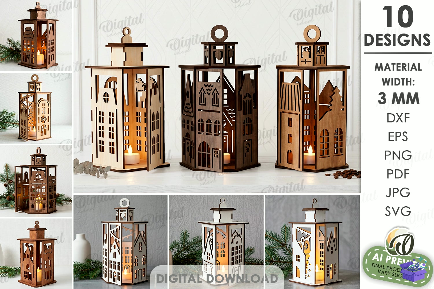 Yılbaşı House Fener Laser - Tasarım Çizim Dosyası (SVG, DXF, EPS, PNG) önizleme 3
